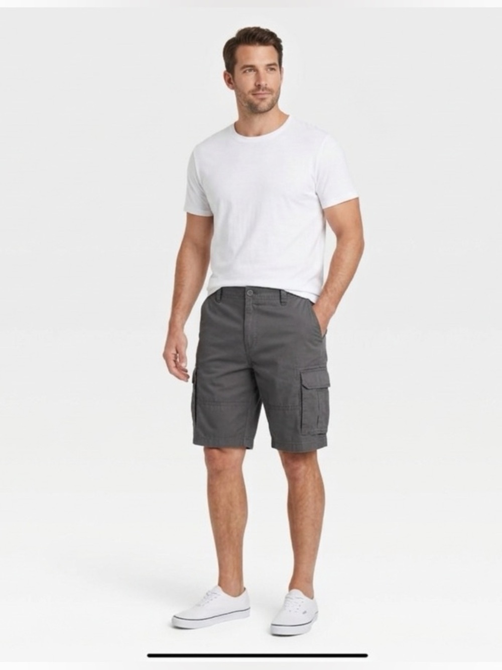 Men's Dark Gray Cargo Shorts with Utility Pockets Waist 40